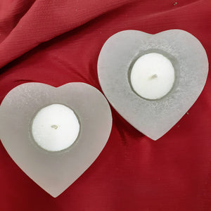 Selenite heart candle holder