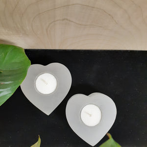 Selenite heart candle holder